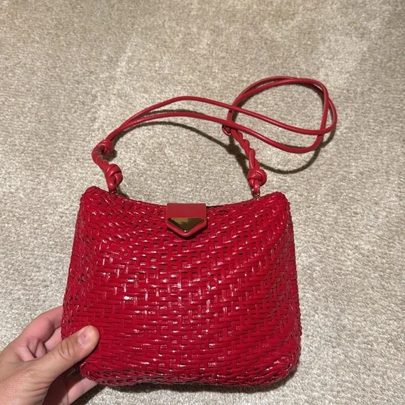Zara Red Woven Shoulder Bag - Picture 2 of 5